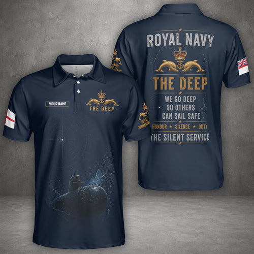 Custom Name United Kingdom Royal Navy Submarine Service The Deep Polo Shirt