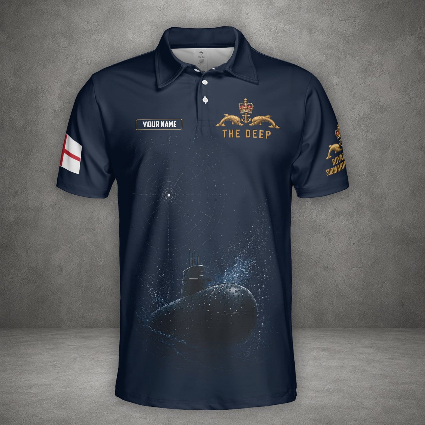 Custom Name United Kingdom Royal Navy Submarine Service The Deep Polo Shirt