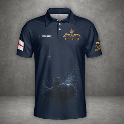 Custom Name United Kingdom Royal Navy Submarine Service The Deep Polo Shirt