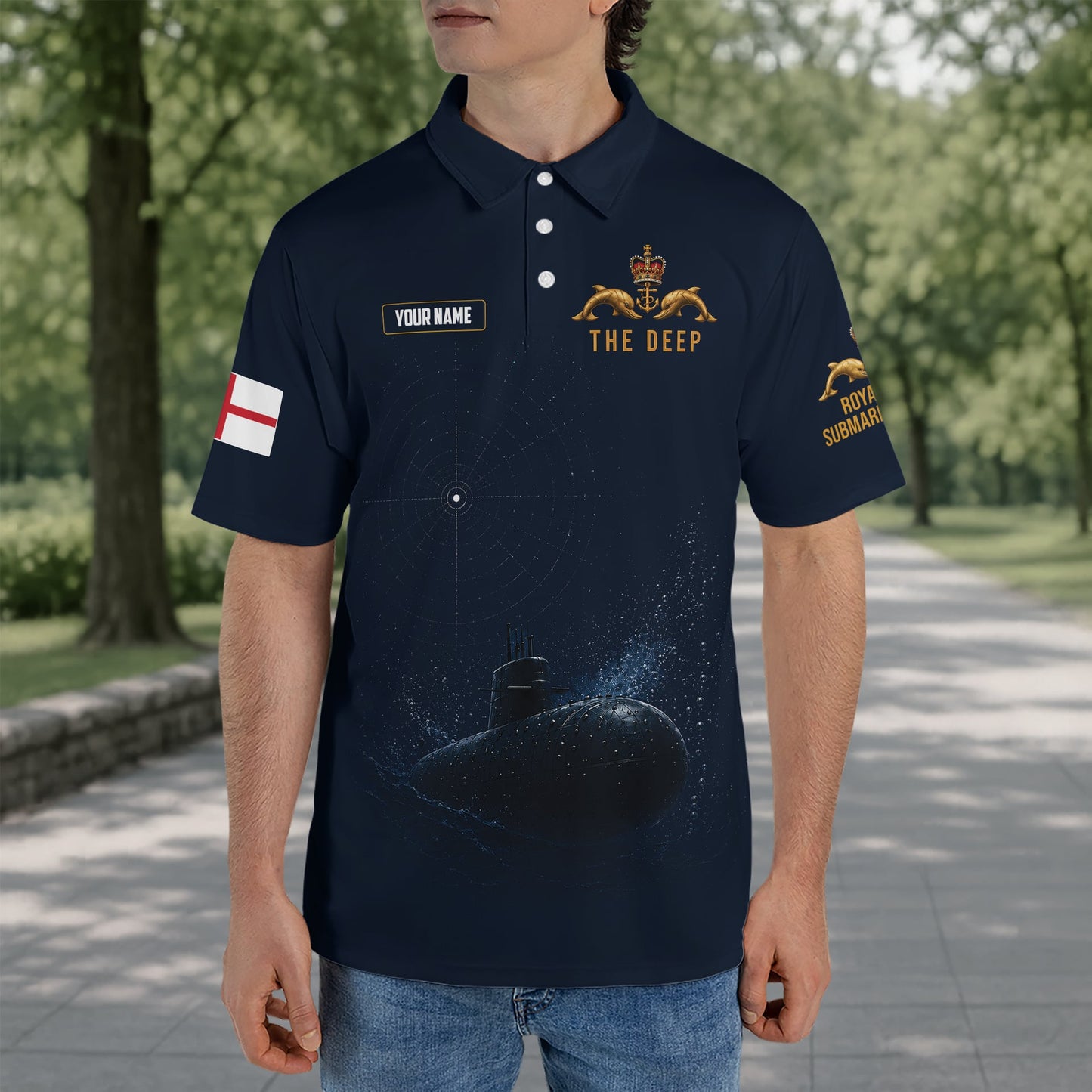Custom Name United Kingdom Royal Navy Submarine Service The Deep Polo Shirt
