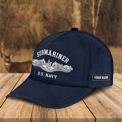 Custom Name U.S. Navy Submariner Silver Dolphins- Military Veteran Cap