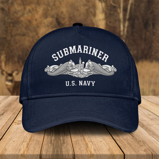 Custom Name U.S. Navy Submariner Silver Dolphins- Military Veteran Cap