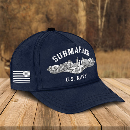 Custom Name U.S. Navy Submariner Silver Dolphins- Military Veteran Cap