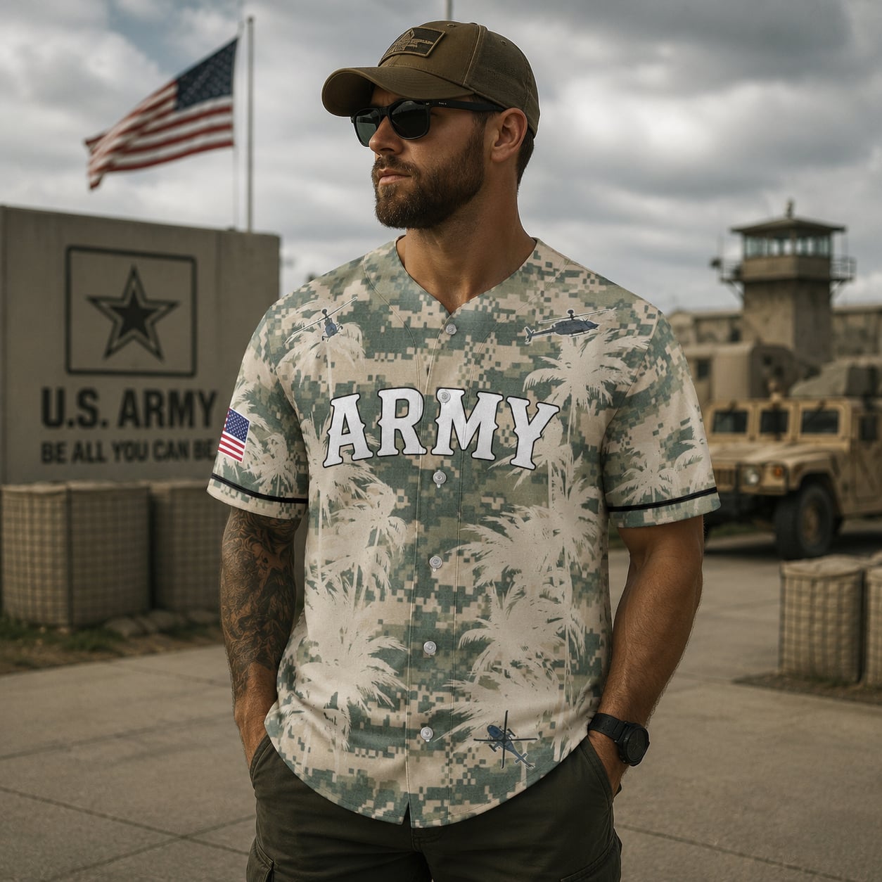 Custom Number US Army Bell OH-58 Kiowa Baseball Jersey