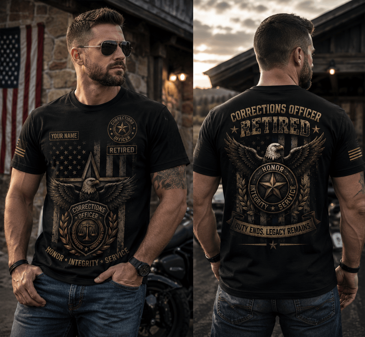 Custom Name Corrections Officer Retired 3D Shirt, Duty Ends Legacy Remains Shirt