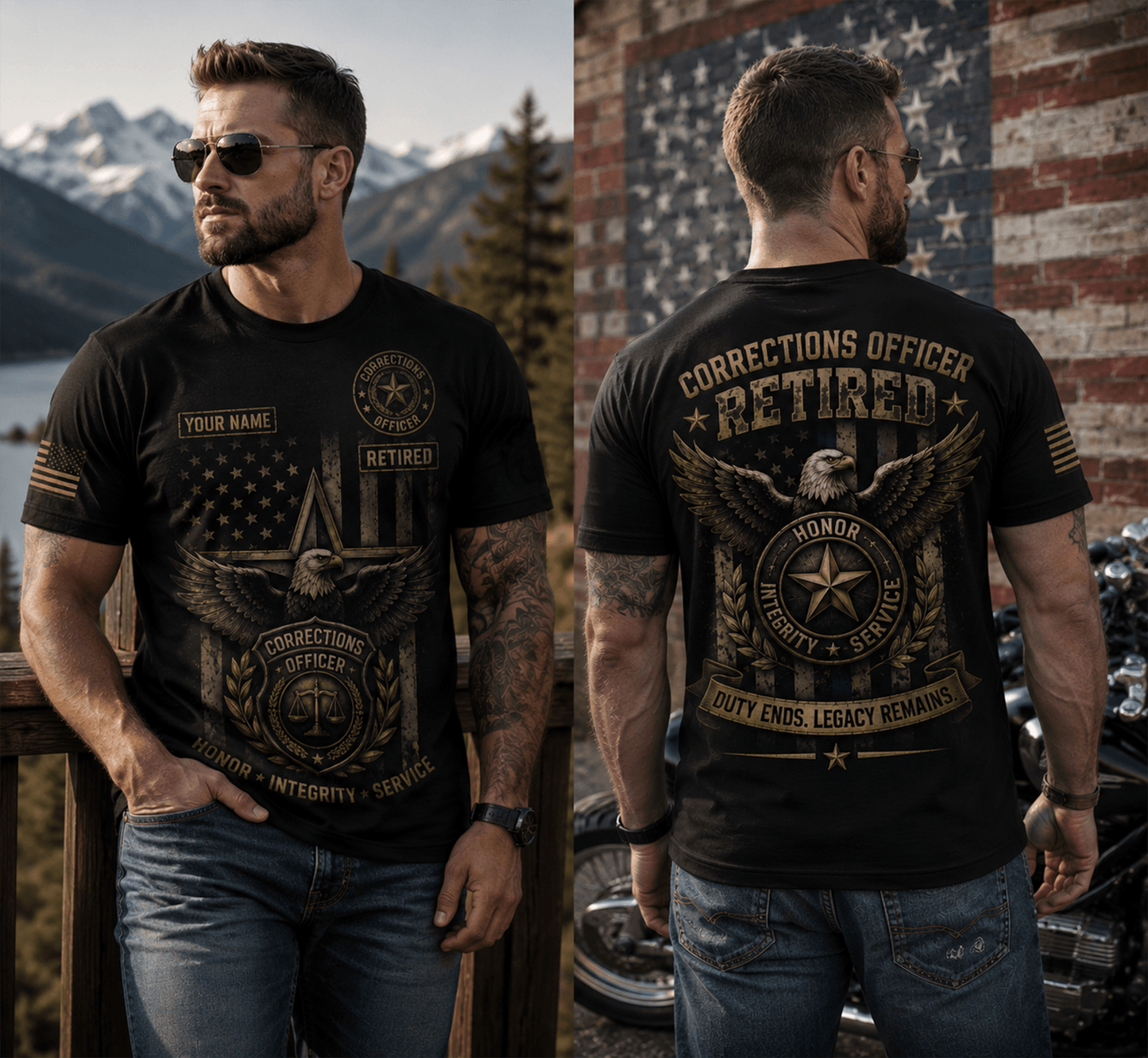 Custom Name Corrections Officer Retired 3D Shirt, Duty Ends Legacy Remains Shirt
