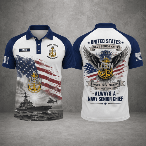 Custom Name Veteran Military Polo Shirt, Always A Navy Senior Chief Polo Shirt