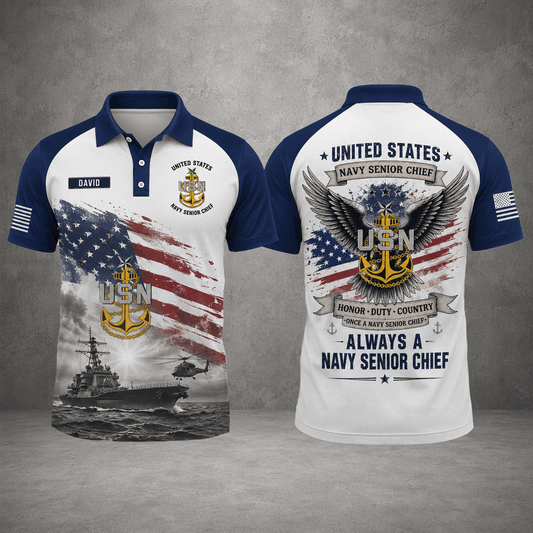 Custom Name Veteran Military Polo Shirt, Always A Navy Senior Chief Polo Shirt