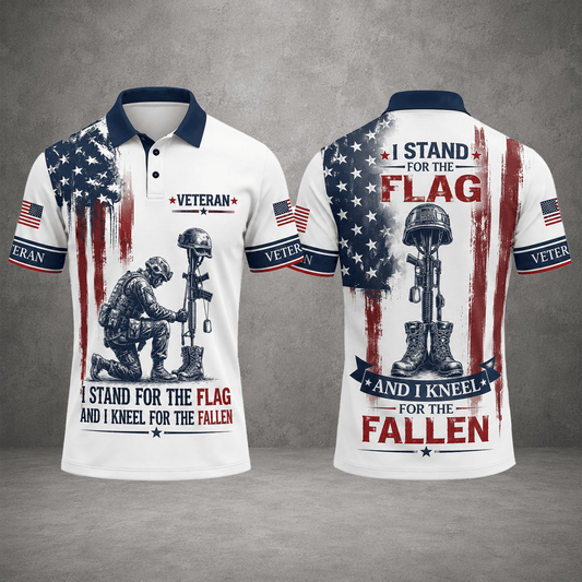 Custom Name Veteran Military Polo Shirt, I Stand For The Flag And I Kneel For The Fallen Shirt