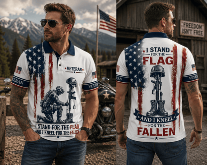 Custom Name Veteran Military Polo Shirt, I Stand For The Flag And I Kneel For The Fallen Shirt