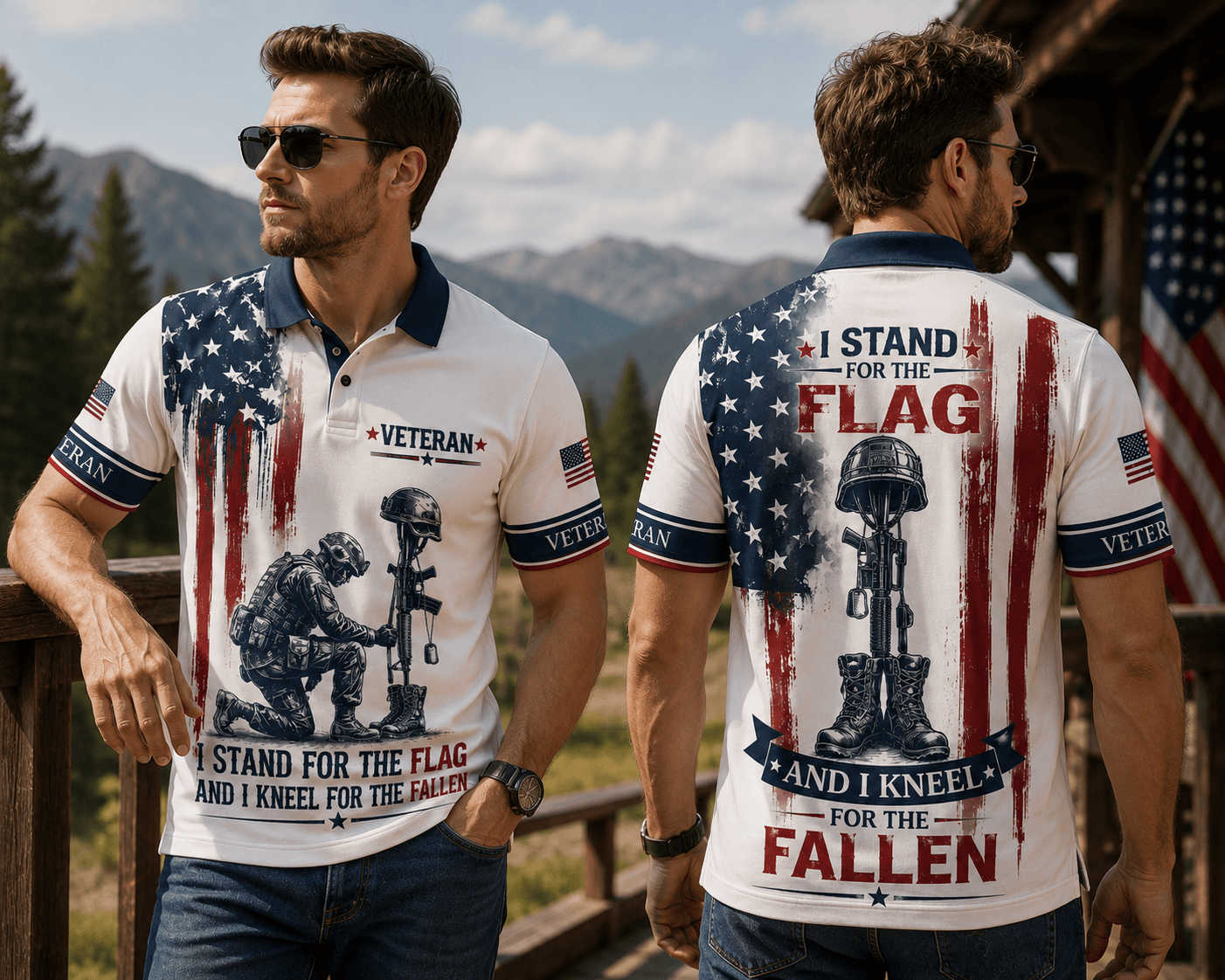 Custom Name Veteran Military Polo Shirt, I Stand For The Flag And I Kneel For The Fallen Shirt