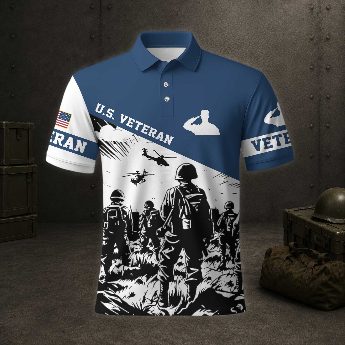US Military Services Veteran Patriotic Polo Shirt