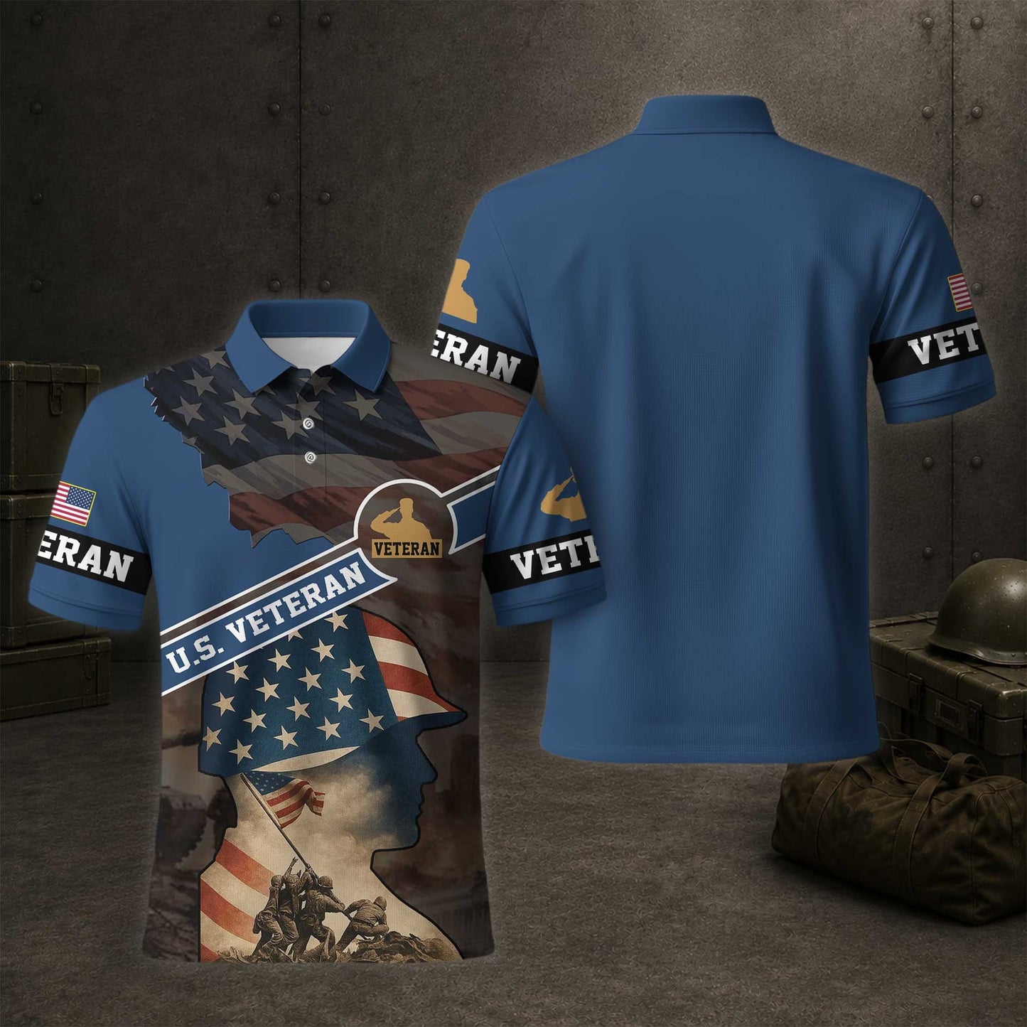 United States Military Services Veteran Patriotic Polo Shirt
