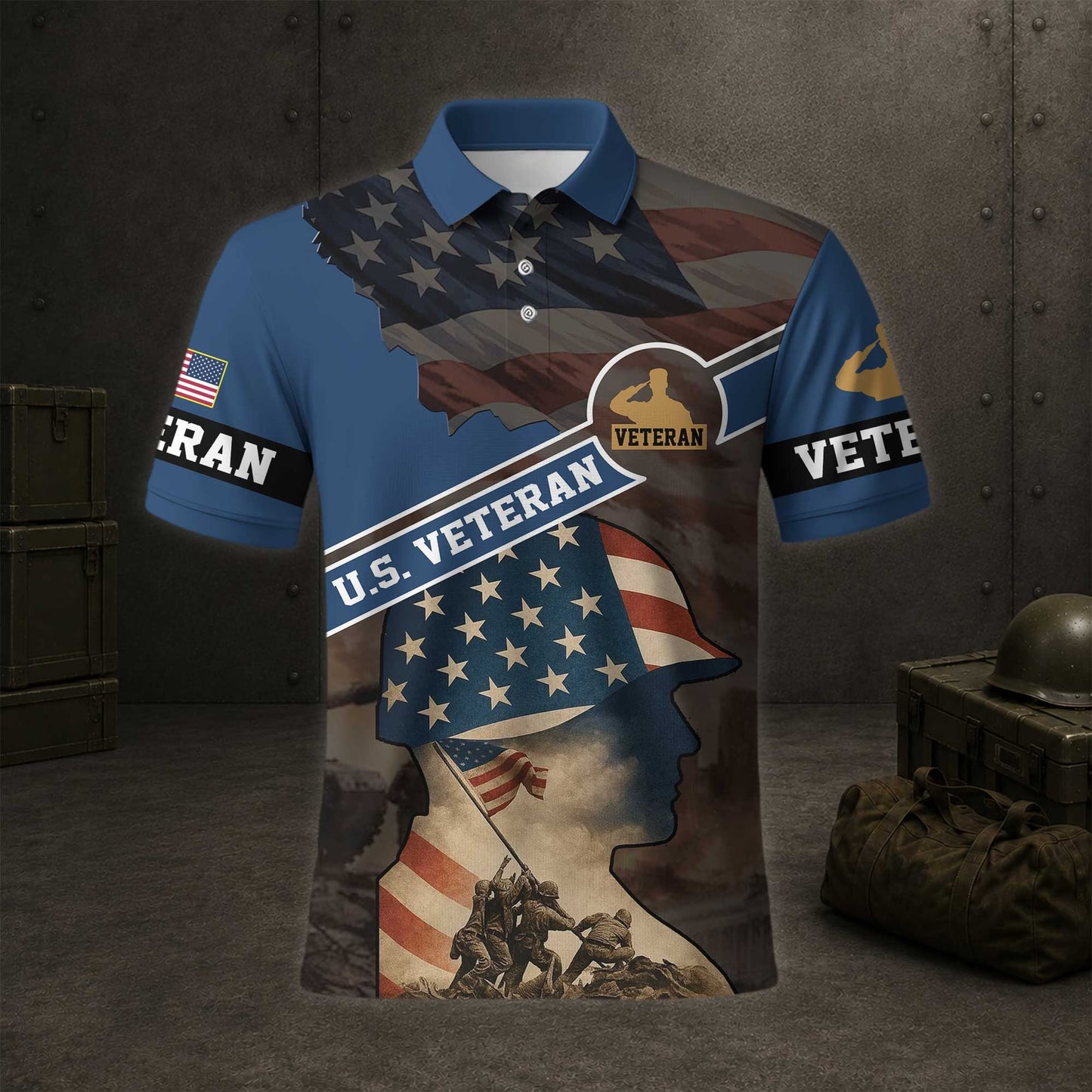 United States Military Services Veteran Patriotic Polo Shirt