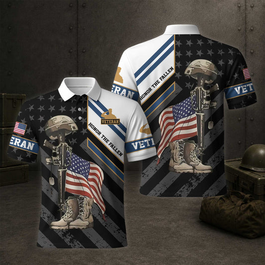 United States Honor The Fallen Military Services Veteran Patriotic Polo Shirt
