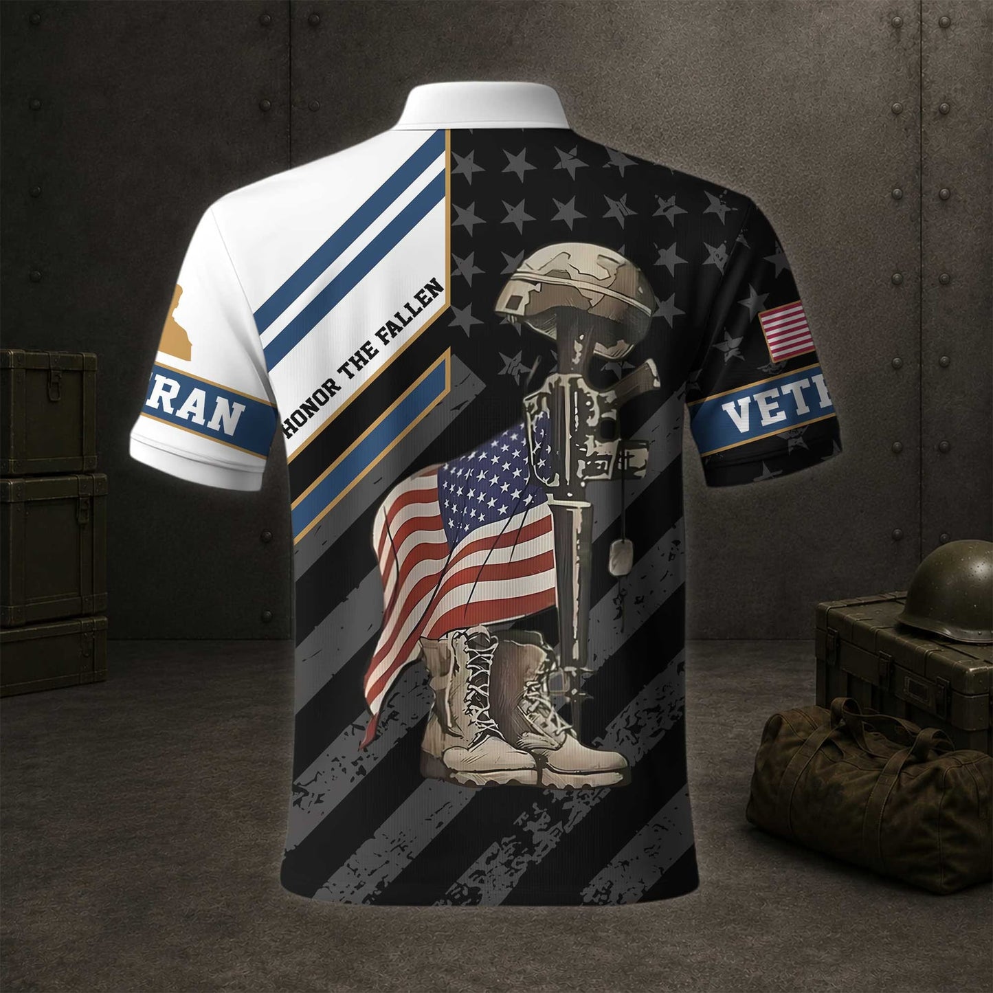United States Honor The Fallen Military Services Veteran Patriotic Polo Shirt