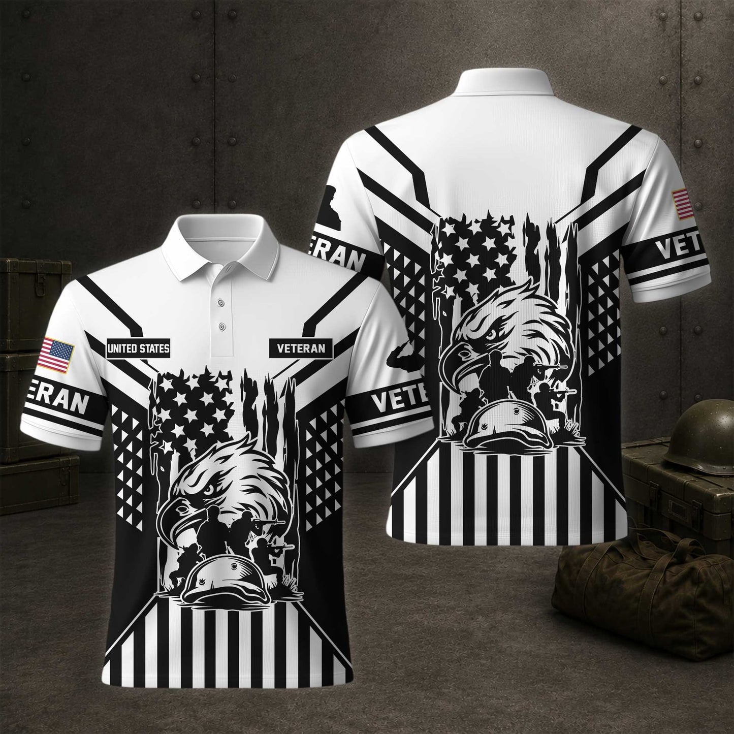 United States Veteran American Flag Polo Shirt