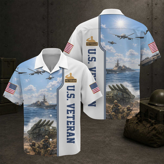 US Military Services Veteran Patriotic Hawaiian Shirt