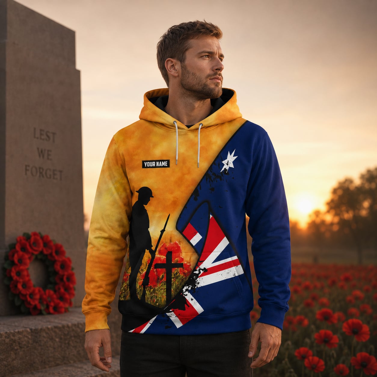 Custom Name Australian Defence Force Lest We Forget Remembrance Day, Anzac Day Hoodie