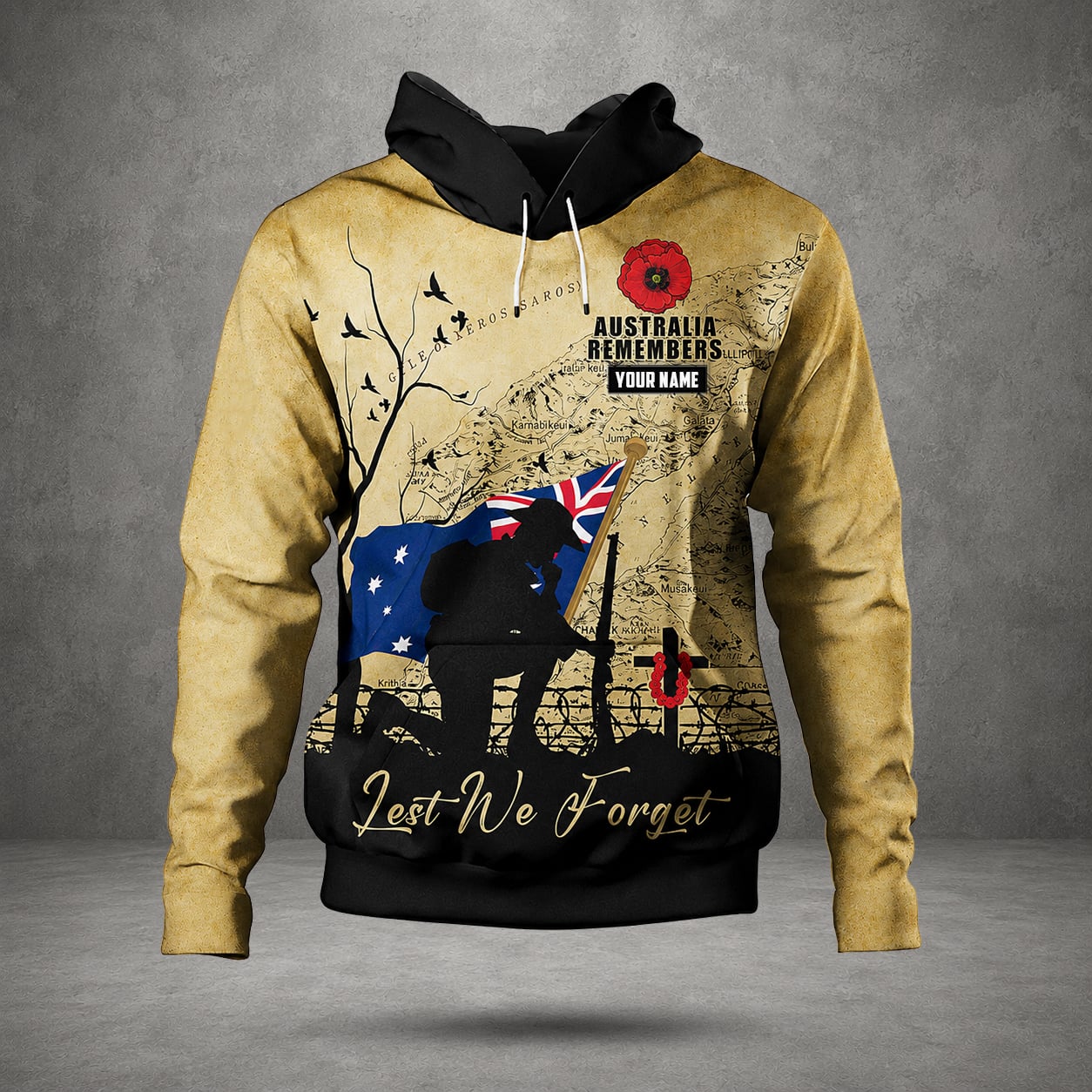 Lest We Forget Australian Defence Force Hoodie, Personalized Military Memorial Hoodie