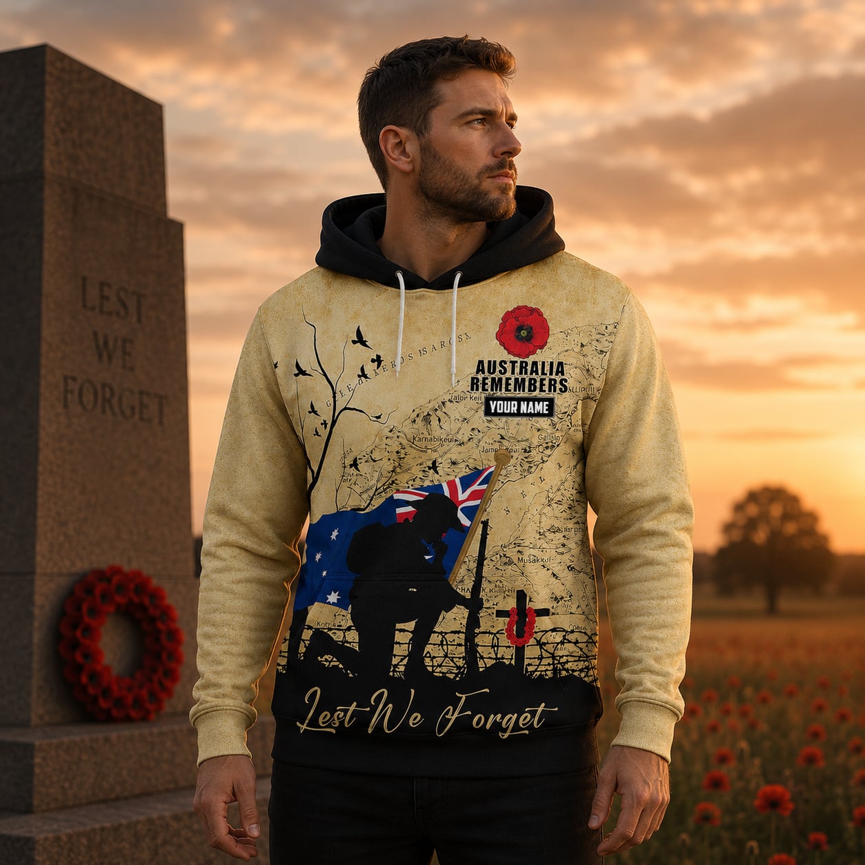 Lest We Forget Australian Defence Force Hoodie, Personalized Military Memorial Hoodie