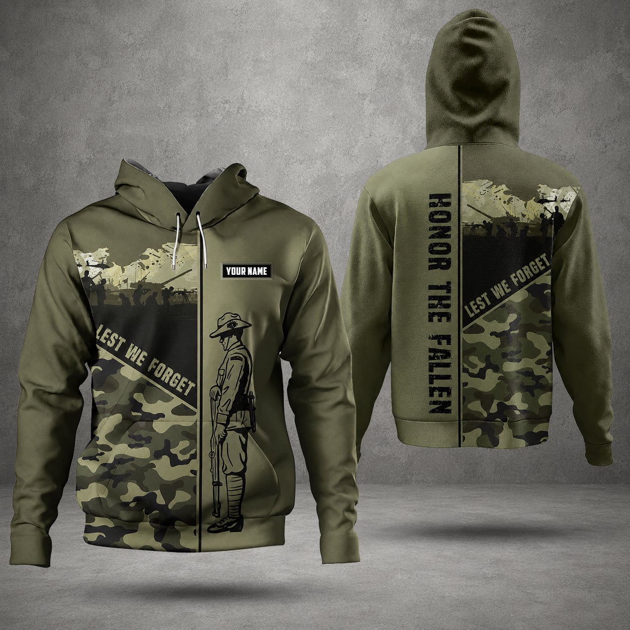 Australian Defence Force Commemorative Hoodie, Custom Name Lest We Forget Design