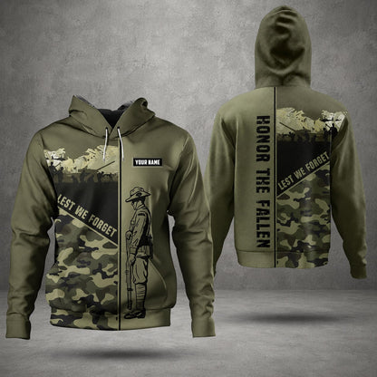 Australian Defence Force Commemorative Hoodie, Custom Name Lest We Forget Design