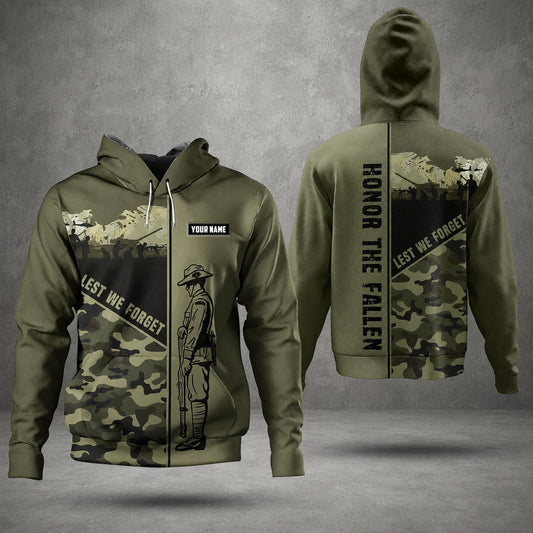 Australian Defence Force Commemorative Hoodie, Custom Name Lest We Forget Design