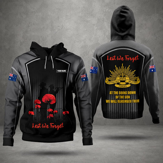 Custom Name ADF Remembrance Hoodie, Australian Defence Force Lest We Forget Anzac Day