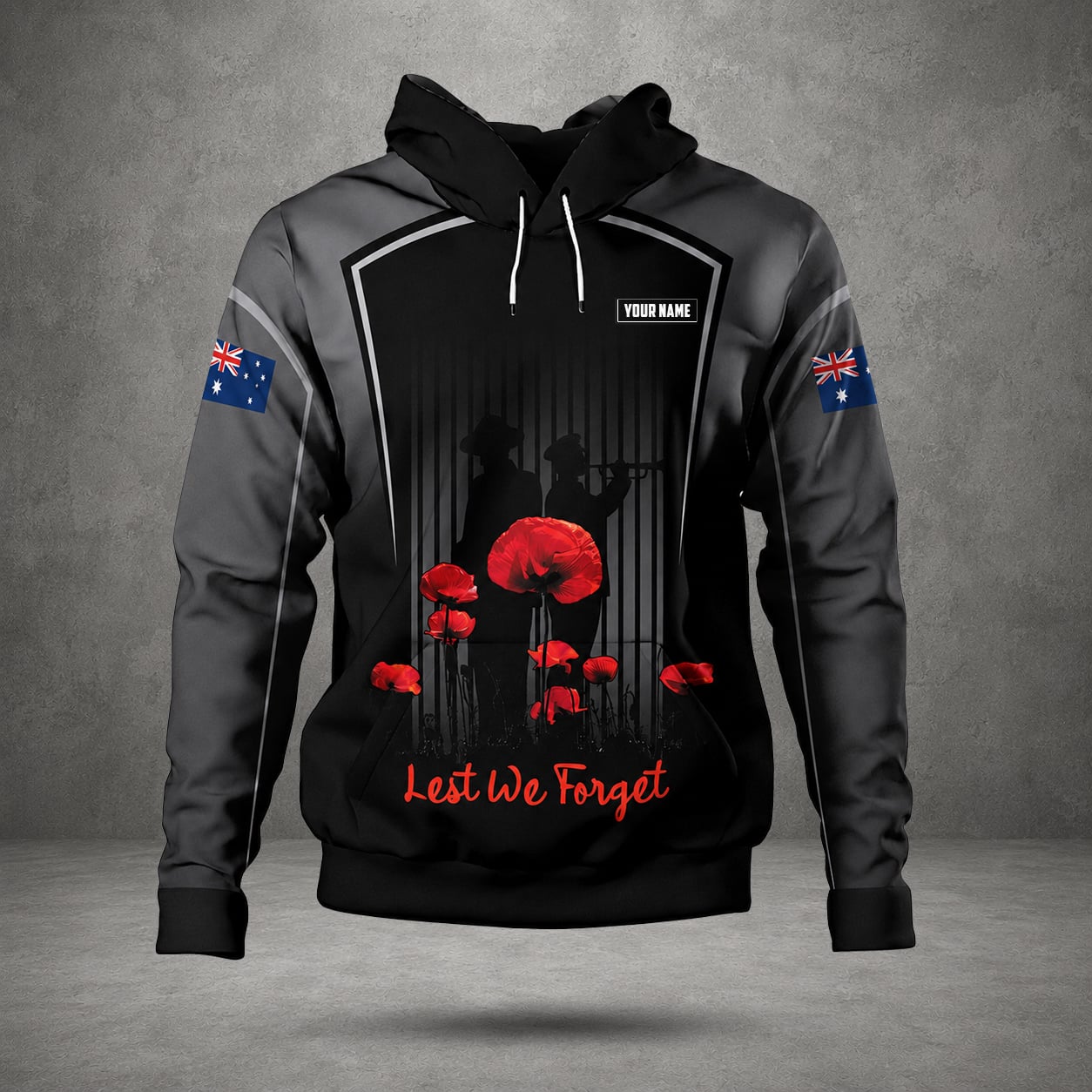 Custom Name ADF Remembrance Hoodie, Australian Defence Force Lest We Forget Anzac Day