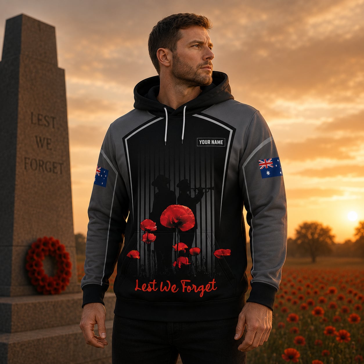 Custom Name ADF Remembrance Hoodie, Australian Defence Force Lest We Forget Anzac Day