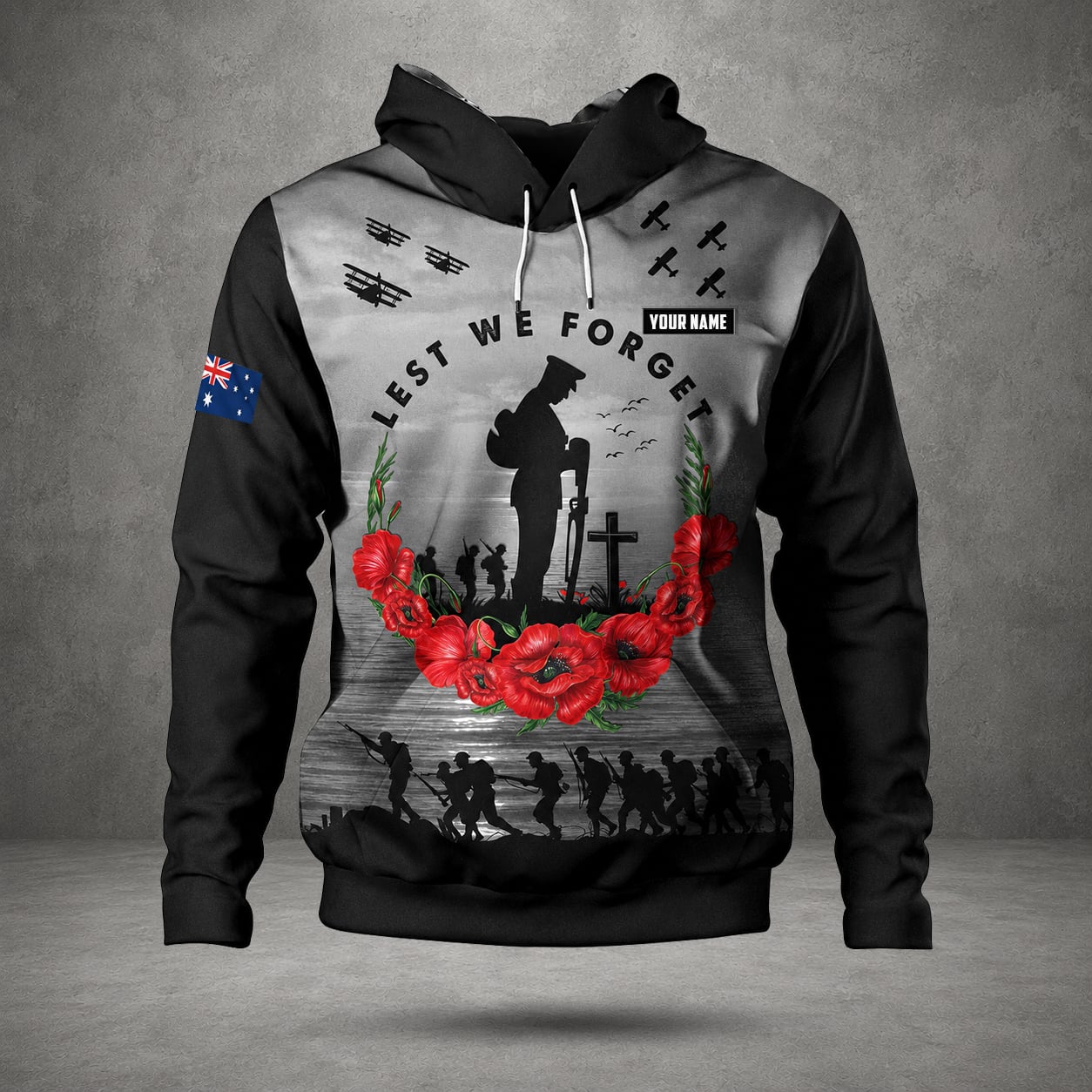 Australian Defence Force Lest We Forget Hoodie, Personalized Anzac Day Memorial Gift