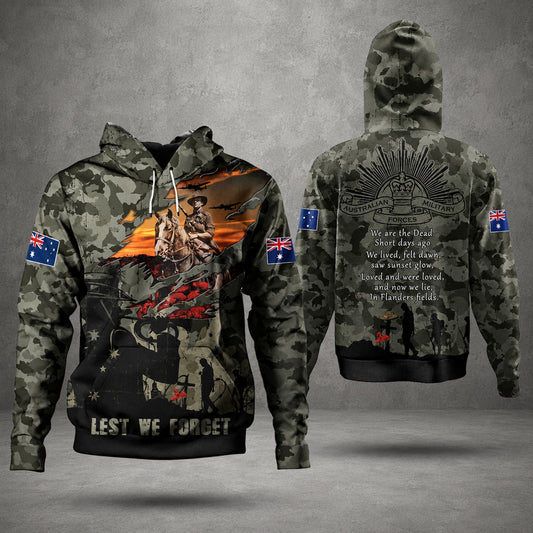 Australian Defence Force Anzac Day Hoodie, Custom Name Lest We Forget Memorial Hoodie