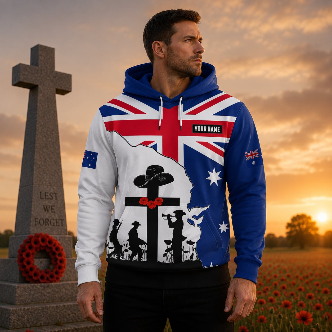 Custom Name Australian Defence Force Lest We Forget Anzac Day Hoodie