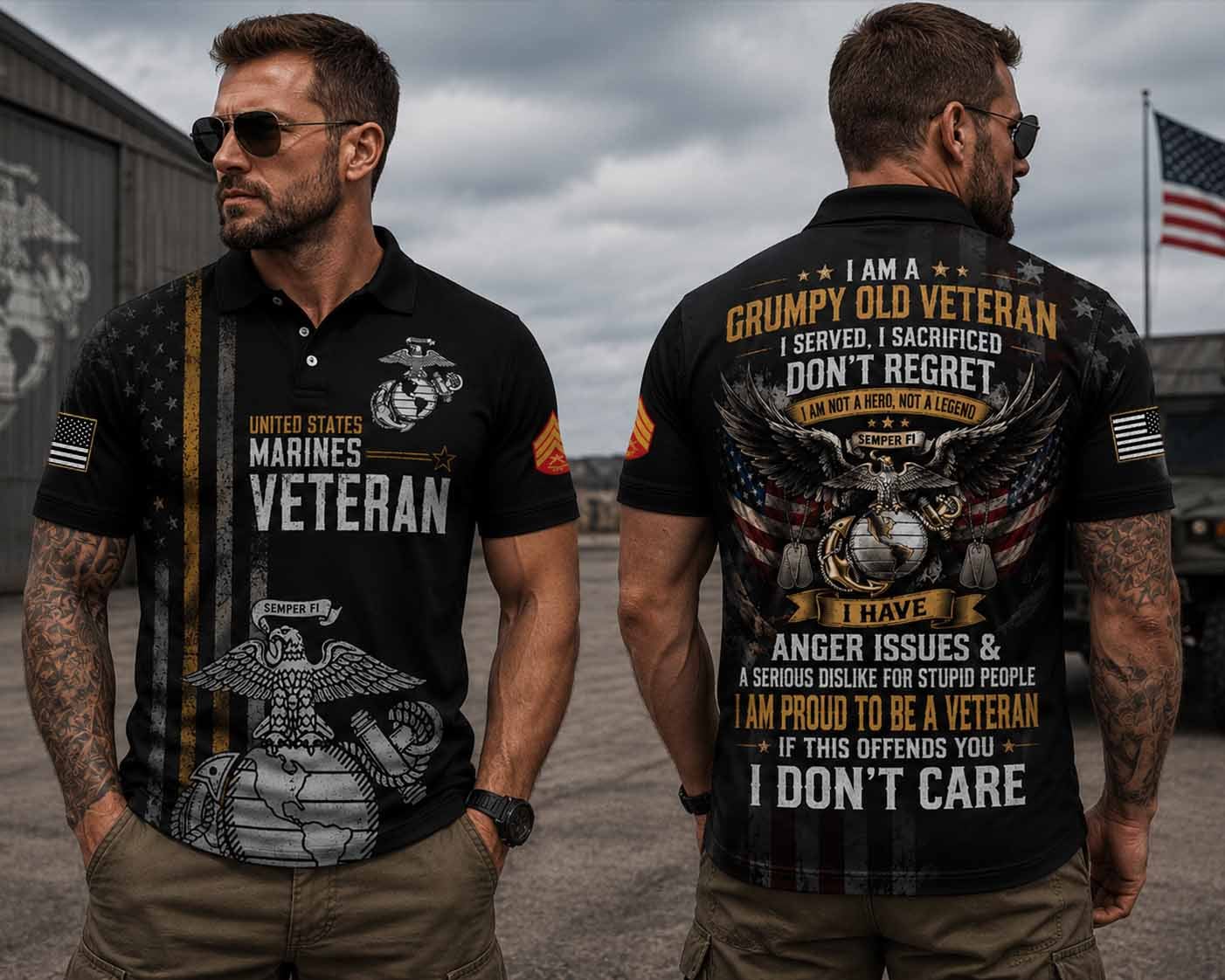I Am A Grumpy Old Veteran Polo Shirt, I Served I Sacrificed Don't Regret Shirt