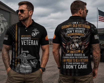 I Am A Grumpy Old Veteran Polo Shirt, I Served I Sacrificed Don't Regret Shirt