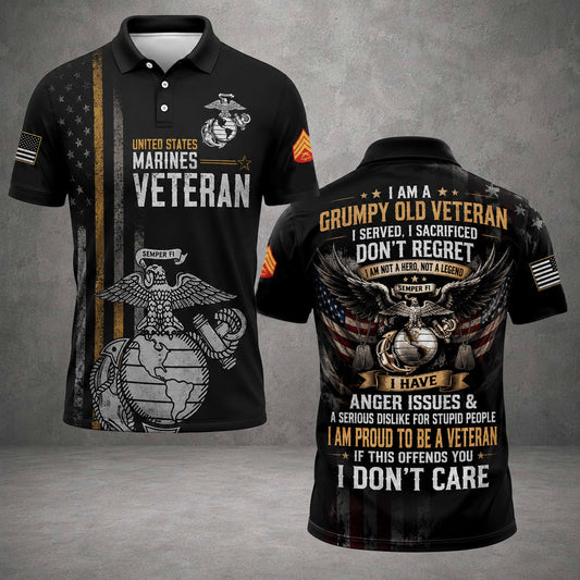 I Am A Grumpy Old Veteran Polo Shirt, I Served I Sacrificed Don't Regret Shirt