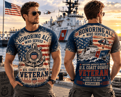 Honoring All Who Served Watching America's Waters US Coast Guard Veteran 3D Shirt