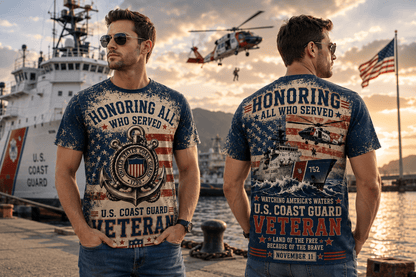 Honoring All Who Served Watching America's Waters US Coast Guard Veteran 3D Shirt