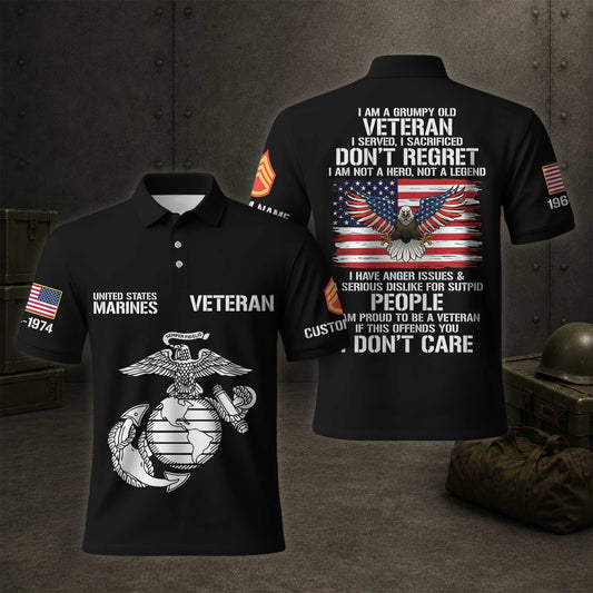 Veteran Patriotic Polo Shirt, American Flag Military Golf Polo For Men