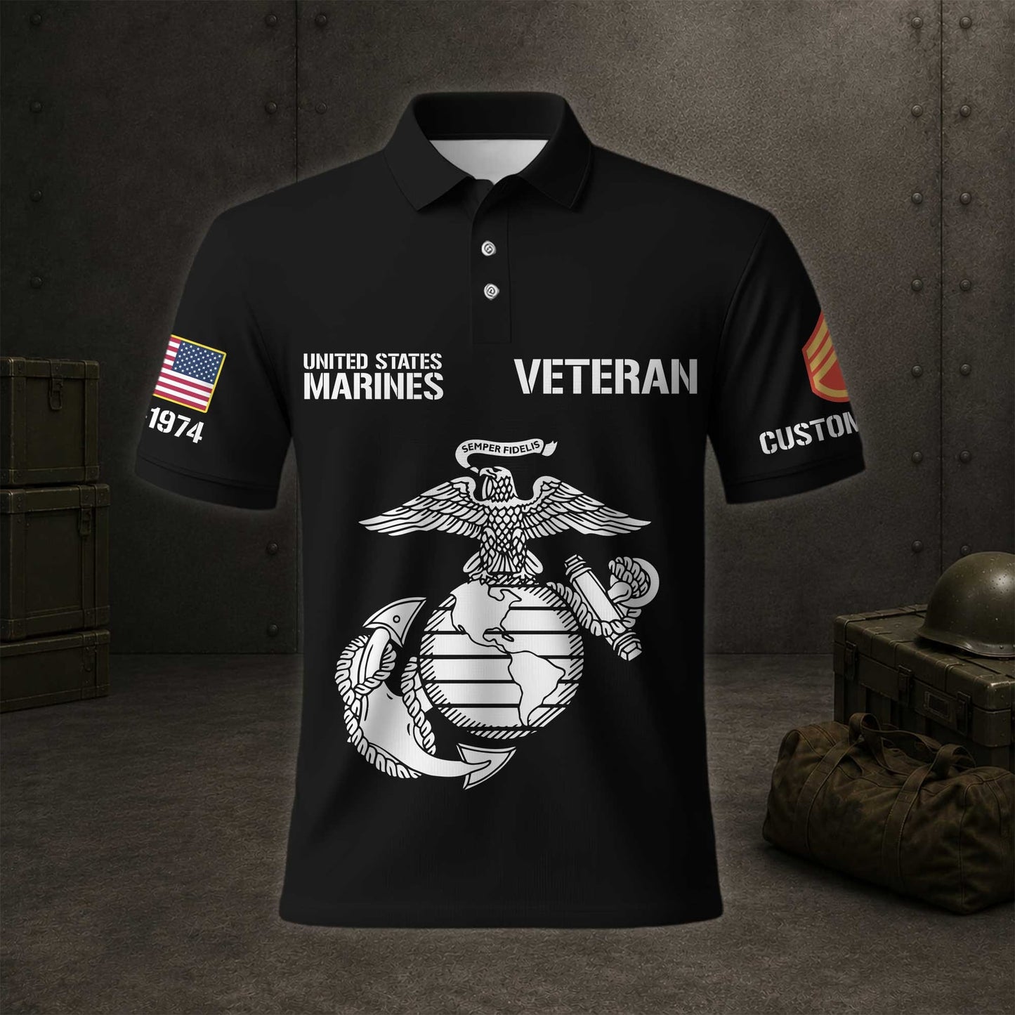 Veteran Patriotic Polo Shirt, American Flag Military Golf Polo For Men