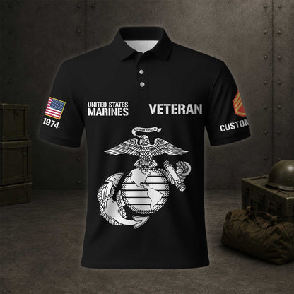 Veteran Patriotic Polo Shirt, American Flag Military Golf Polo For Men