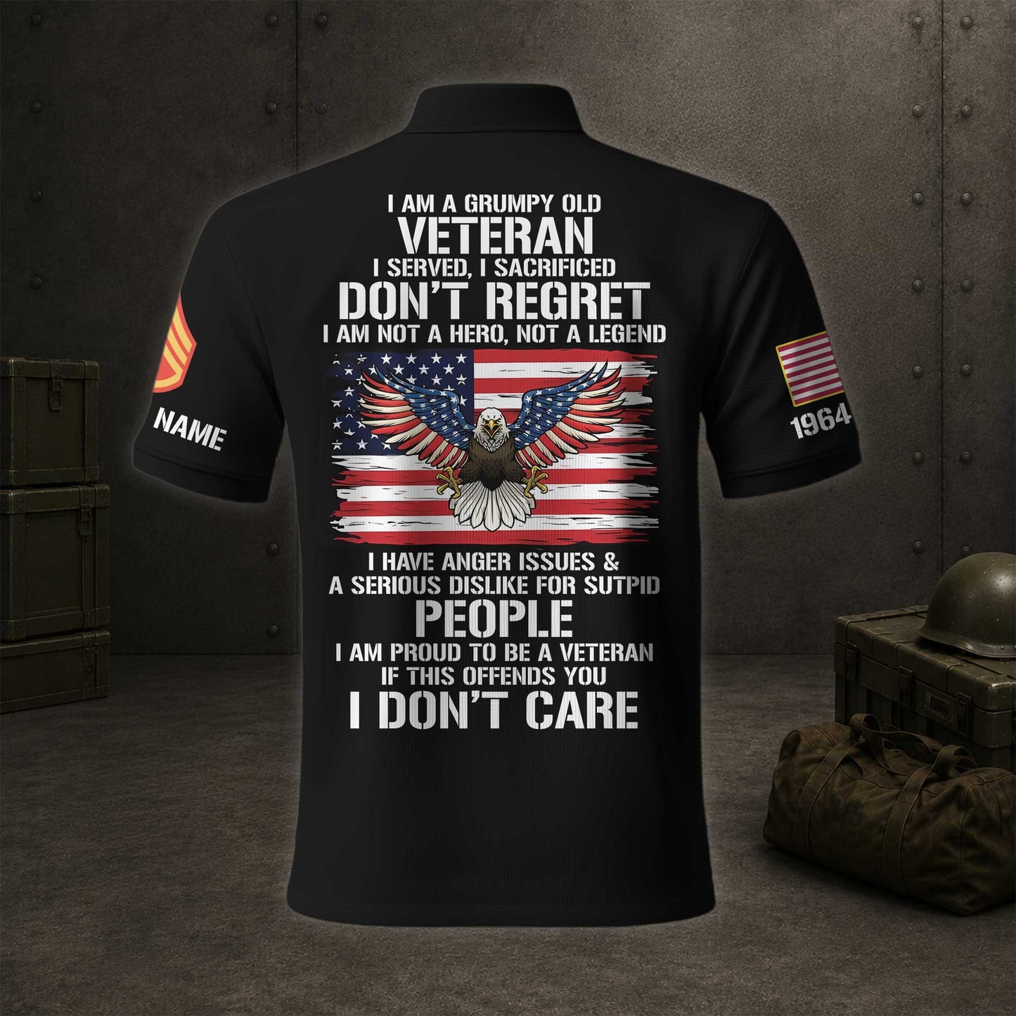Veteran Patriotic Polo Shirt, American Flag Military Golf Polo For Men