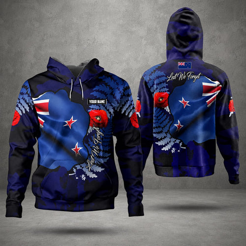 Custom Name New Zealand Defence Force Hoodie, Lest We Forget Anzac Day Hoodie