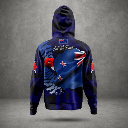 Custom Name New Zealand Defence Force Hoodie, Lest We Forget Anzac Day Hoodie
