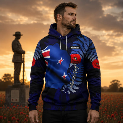 Custom Name New Zealand Defence Force Hoodie, Lest We Forget Anzac Day Hoodie