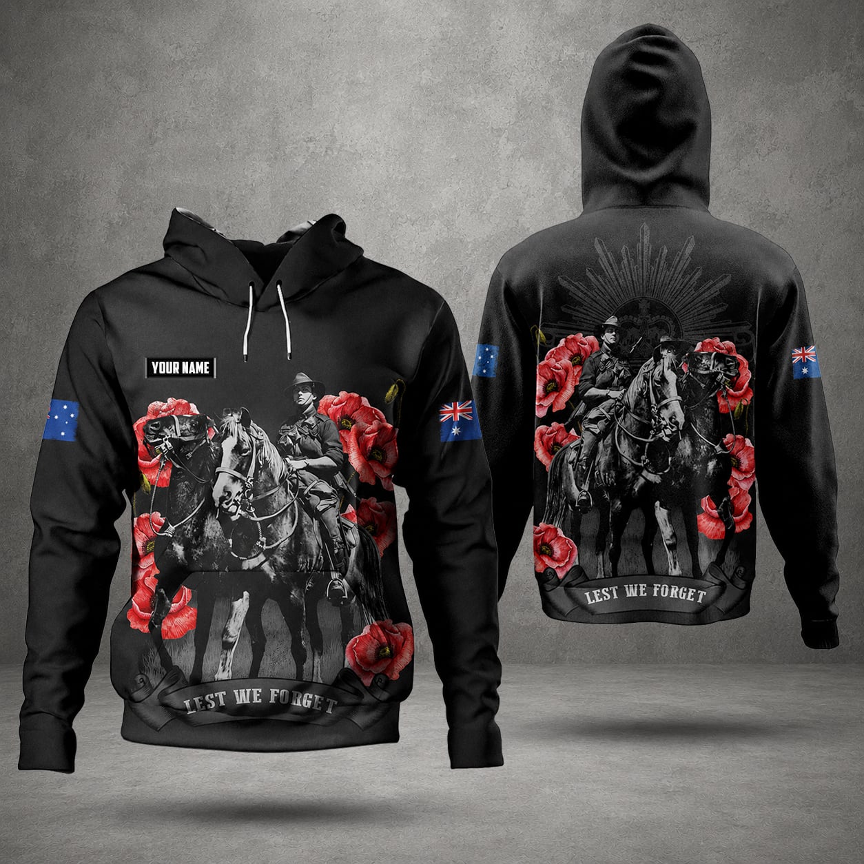 Custom Australian Military Hoodie, Anzac Day Veteran Memorial Hoodie