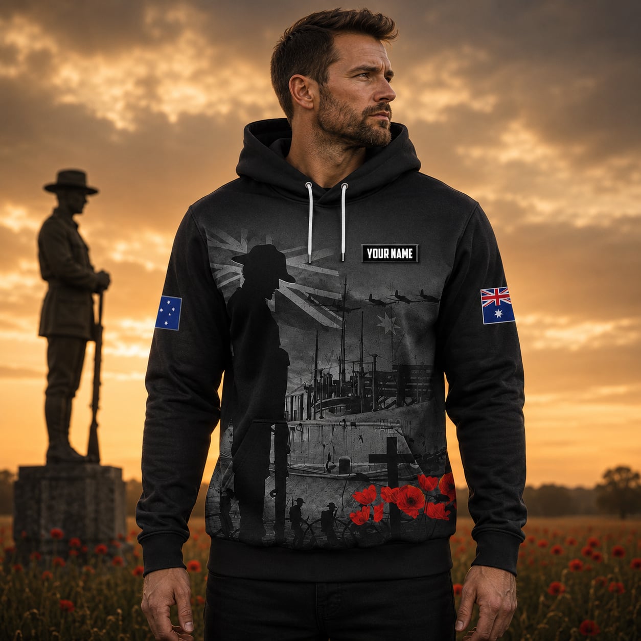 Australian Defence Force Hoodie, Custom Name Anzac Day Military Hoodie
