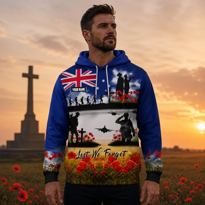 Custom Name Australian Defence Force Hoodie, Lest We Forget Anzac Day Hoodie