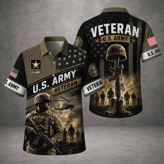 US Army Veteran Hawaiian Shirt, Military Aloha Button Down Shirt